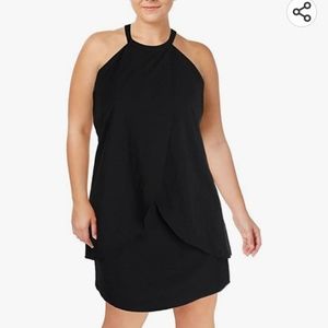 Tahari Arthur S Levine Black Halter Fly Away Short Cocktail Dress sz 16